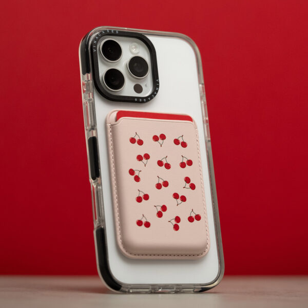 قاب شفاف دور مشکی با مگسیف و اکسسوری جاکارتی با طرح چاپی دخترانه