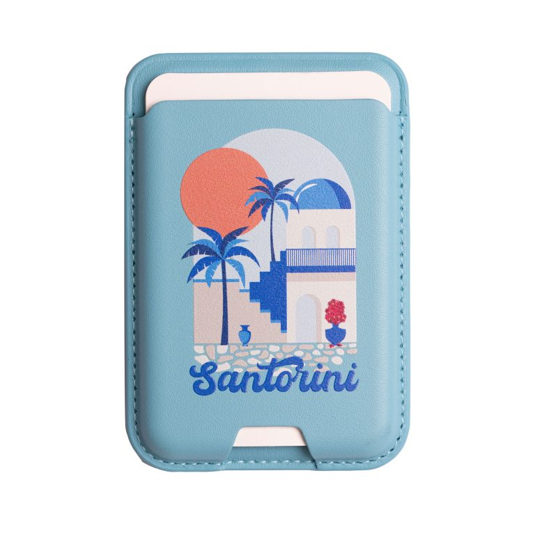 جاکارتی مگسیف چرمی آبی روشن مدل Santorini